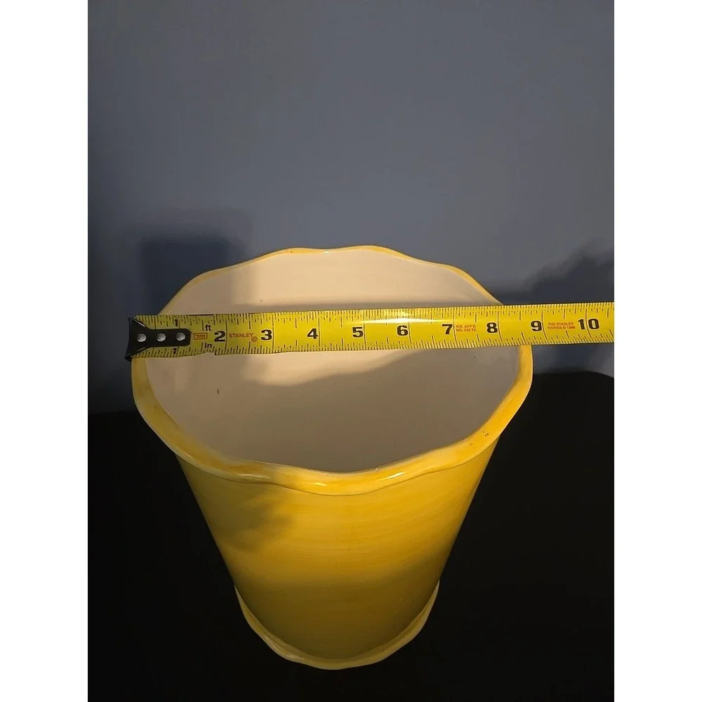 Springmaid Decorative Yellow Container‎ Vase Waste Basket Scalloped Edge